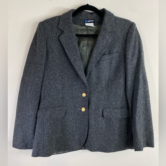 Vintage Panther Women’s Gray Pure Wool USA Union Made Blazer Suit Jacket Sz 9/10 - Picture 2 of 15